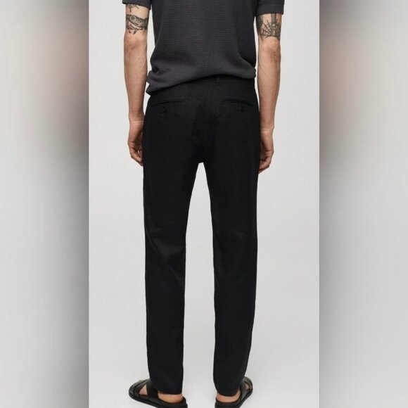 Mango Mens Black Linen Trouser Pants Size 36 - Picture 3 of 12